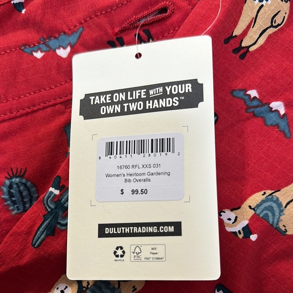 Red Patterned Llama Women's Overalls - Picture 2 of 3